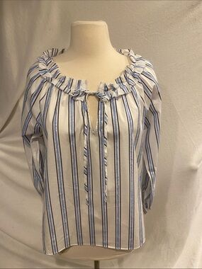 J Crew Striped Ruffle-Neck Women's Top